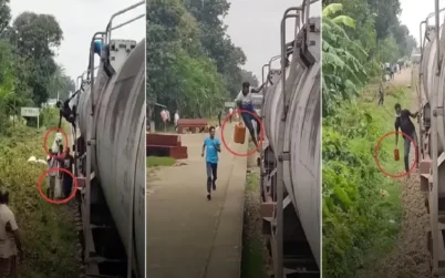 রাজশাহীতে চলন্ত ট্রেন থেকে তেল চুরির ভিডিও ভাইরাল